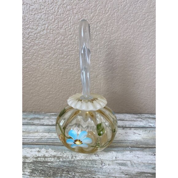 Fenton Art Glass Blue Daisy Perfume Bottle w/ Stopper – Hand Painted by M Young - Picture 5 of 12